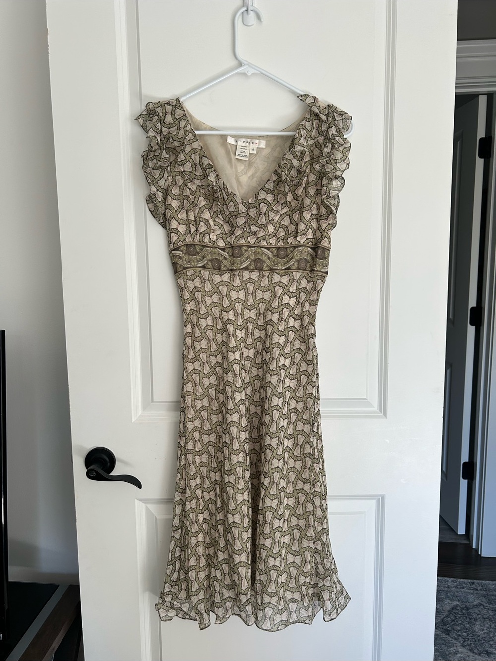 Silk midi dress with earthy pattern